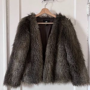 H&M Brown/Navy Green Faux Far Jacket